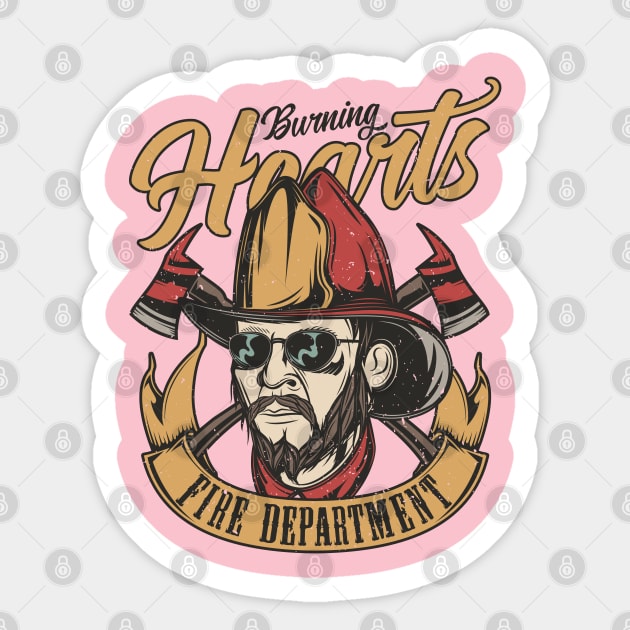 Burning Hearts Fire Department Sticker by Verboten